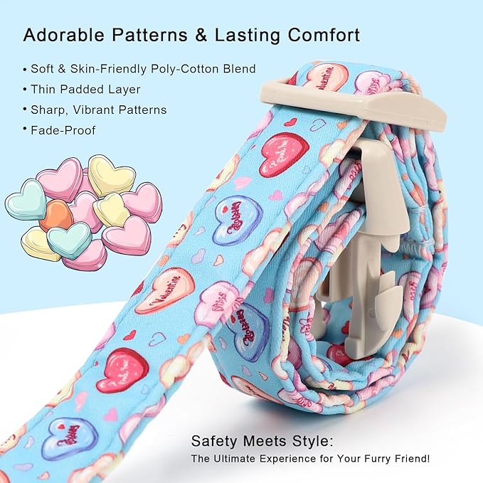 Valentines Dog Collar for Medium Dogs - Valentine Candy Hearts Dog Collars, Love Boy Girl Dogs Collars, Lightweight Adjustable Cute Blue Puppy Collar with Quick-Release Buckle M