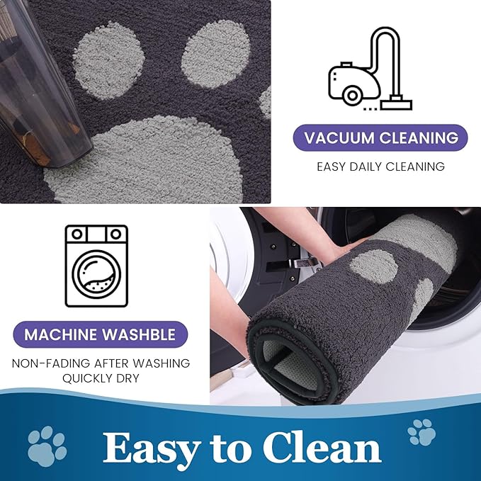 Buganda Dog Door Mat for Muddy Paws, Absorbent Dirt Trapper Washable Indoor Doormats, Non Slip Low-Profile Mud Mat for Dogs, Front Entrance Doormat for Inside Floor (47x32 Inches, Dark Grey)
