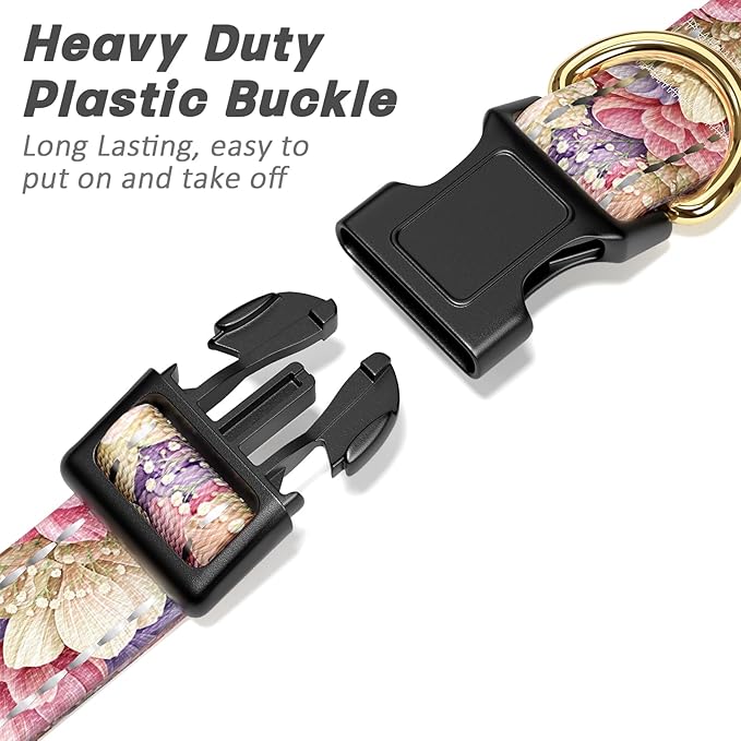 Reflective Dog Collar for Small Dogs, Cute Flower Theme Adjustable Heavy-Duty Nylon Puppy Collar for Boy and Girl Female, Soft Pet Accessories with Quick Release Buckle, Colorful Floral