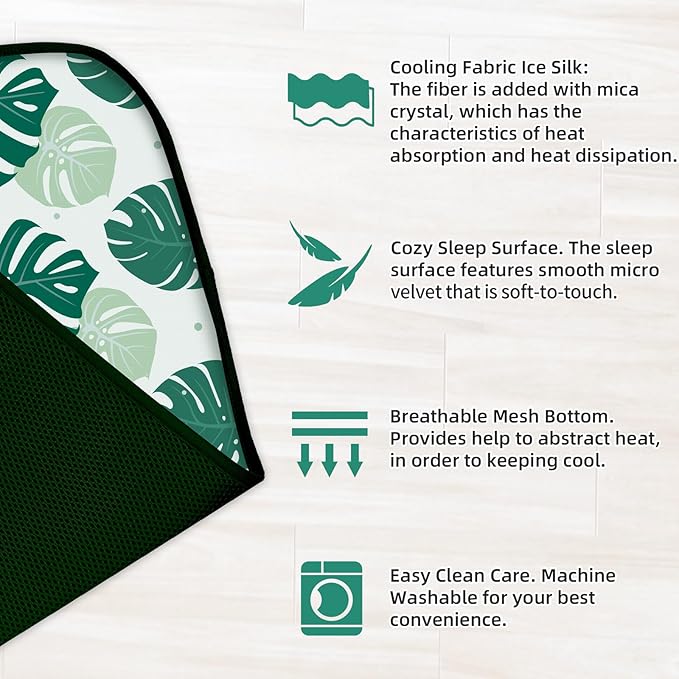 NWK Pack of 4 Pet Cooling Mat - Ice Silk Cooling Mat for Dogs & Cats Portable & Washable Pet Cooling Blanket, Car Seats, Beds for Summer (4pcs, Green Leaf, 20’’ X 16’’ X 0.3)
