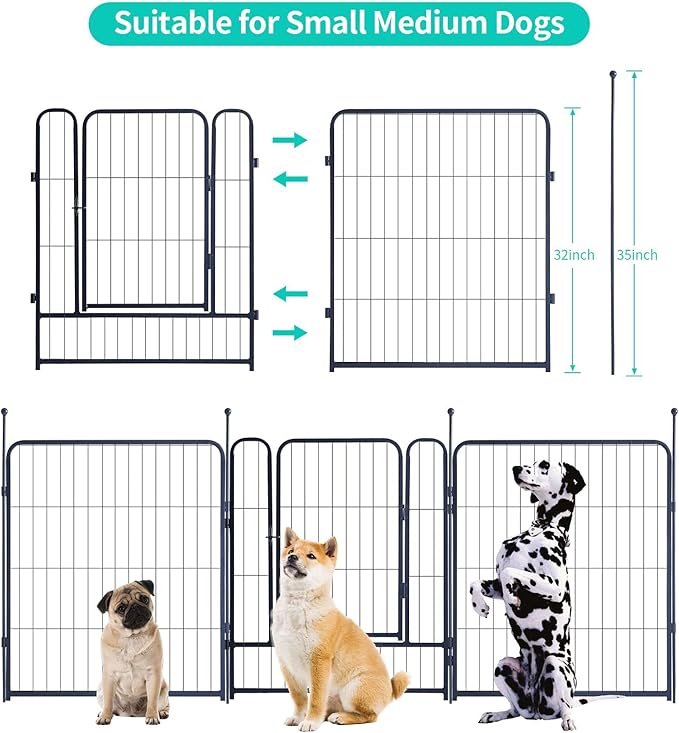 Dog Playpen,Portable Outdoor Dog Fence, Dog Playpen for Large/Medium/Small Dogs, Dog Fences for The Yard,with Doors Foldable Metal (32 inch, 32 Panels)