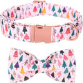 Christmas Dog Collar, Pink Christmas Tree Soft Comfortable Collars with Bow Adjustable Pet Collar with Premium Metal Buckle Puppy Necklace for X-Small Girl Dogs