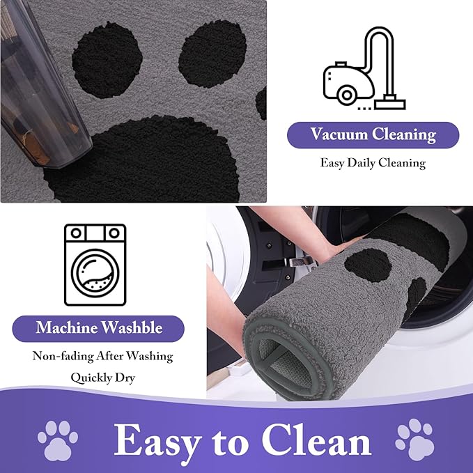Buganda Dog Door Mat for Muddy Paws, Absorbent Dirt Trapper Non Slip Indoor Doormats, Washable Low-Profile Mat for Mud Dogs, Entryway Carpet for Inside Floor (48x30 Inches, Grey)