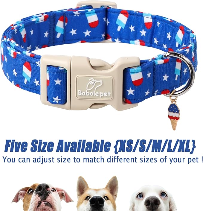 4th of July Dog Collar, Summer Popsicle Patriotic Dog Collars for Medium Dogs, Adjustable Lightweight Quick-Release Buckle Collar for Boy&Girl Dogs M
