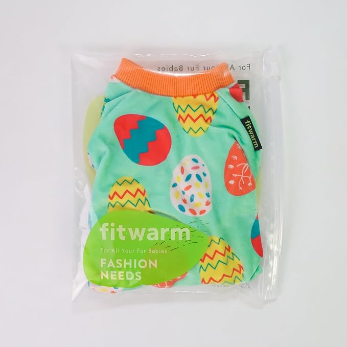 Fitwarm Easter Egg Dog Pajamas, Holiday Dog Clothes for Small Dogs Girl Boy, Pet Easter Outfit, Puppy Cat Onesie, Lightweight Velvet, Light Green, Orange, Small