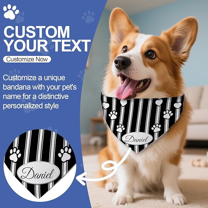 Personalized Dog Bandana Custom Name & Design, Premium Custom Dog Bandana for Small Medium Large Dogs, Soft Fabric Pet Scarf Personalized Pet Accessories Gift (Premium Elegant, Medium)