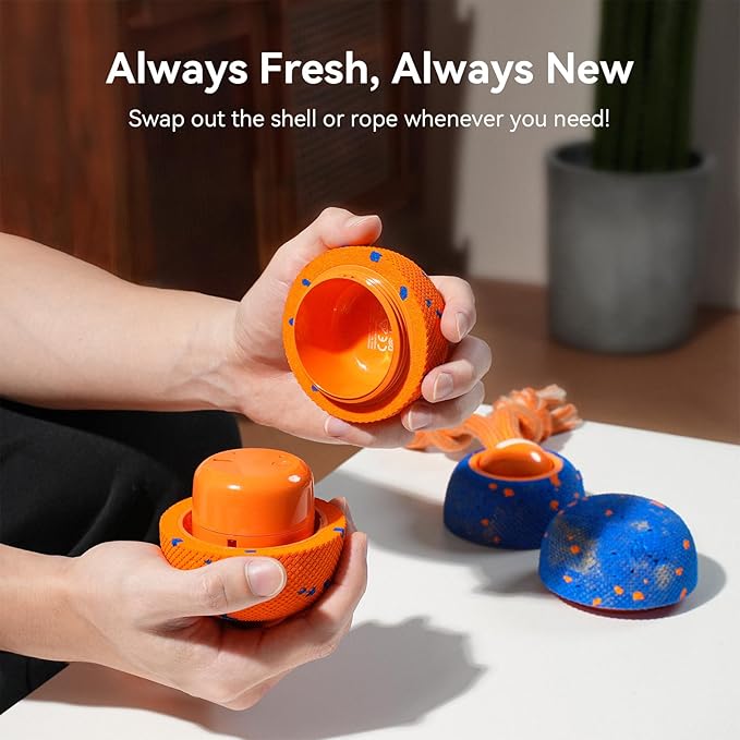 Cheerble Smart Interactive Dog Toy, Wicked Ball Rolly, Automatic Moving, Bouncing, Rotating, E-TPU Material, with Rope & Barks Sound Active Rolling Interactive Dog Ball for Medium and Large Dogs