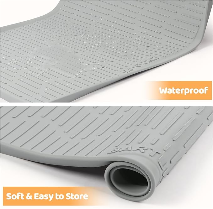 Silicone Cat & Dog Food Mat, 24" x 17" Large Pet Feeding Mat for Cats and Dogs Bowl, Pet Placemat for Food and Water with Raised Edge, Waterproof, Leakproof (Grey)
