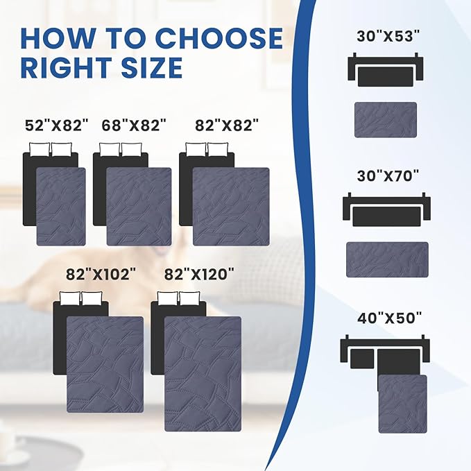 Waterproof Dog Bed Cover Pet Blanket, Soft Couch Cover for Dogs Washable, Non-Slip Dog Blanket Protect Furniture Couch Sofa Car for Puppy Large Dogs Cat (82x102 Inch, Grey Blue)