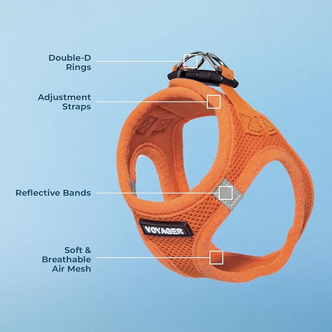 Best Pet Supplies Voyager Step-in Air Harness - All Weather Mesh, Reflective, No Pull Harness for Dogs, Cats - Secure with Hook & Loop Fastener, Buckle, Double D-Rings - Orange, XL