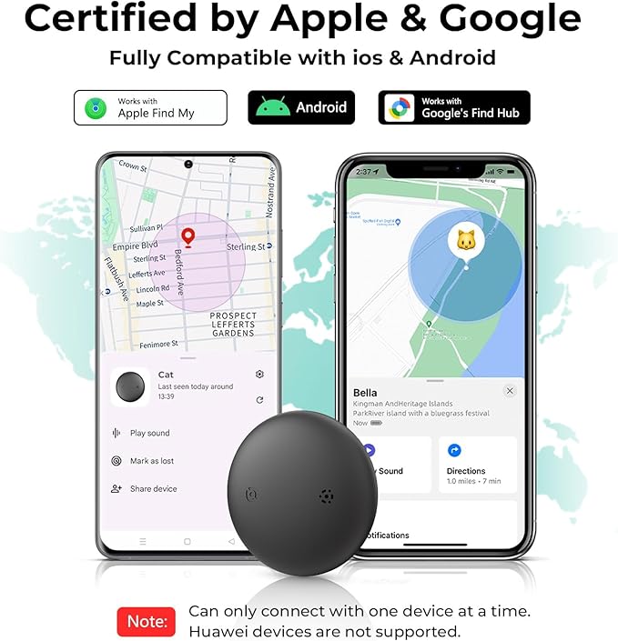 GPS Cat Tracker Collar(iOS & Android), Bluetooth Mini GPS Dog Tracker, Smart Pet Activity Tracker, No Monthly Fee, Work with Apple Find My & Google Find Hub, Finder Tag for Pets,Items Green 1 Pack