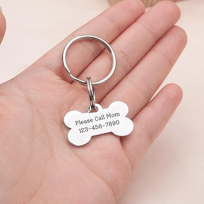 Anavia Small Size Dog Cat ID Tags, Small/XS Personalized Color Plated Stainless Steel Puppy Kitten Name Tags, Customized Engraved Nameplate Pet Collar Tag (Black, Bone)