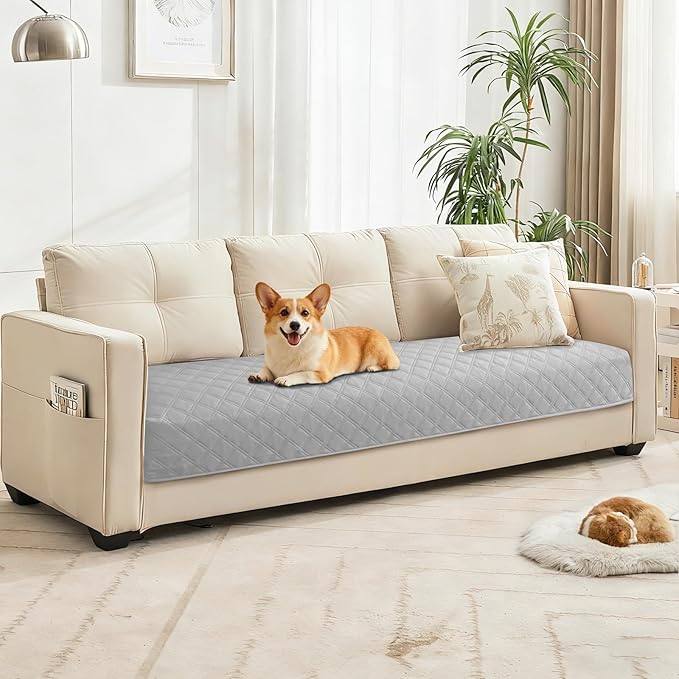 Waterproof Couch Covers for Pets, Waterproof Dog Bed Cover, Anti-Slip Soft Dog Blankets, Couch Cover for Dogs Washable, Pet Blanket for Puppy Large Dogs Cat (68x82 Inch, Light Grey)