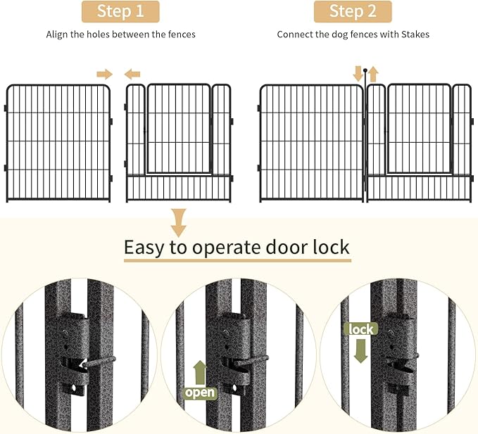 Dog Playpen,32/40/45 Inch Height in Heavy Duty, Folding Indoor Outdoor Anti-Rust Dog Exercise Fence, Portable Pet Playpen with Door for Large Medium Small Dogs and Pet (32 Panels, 45 Inch) Silver