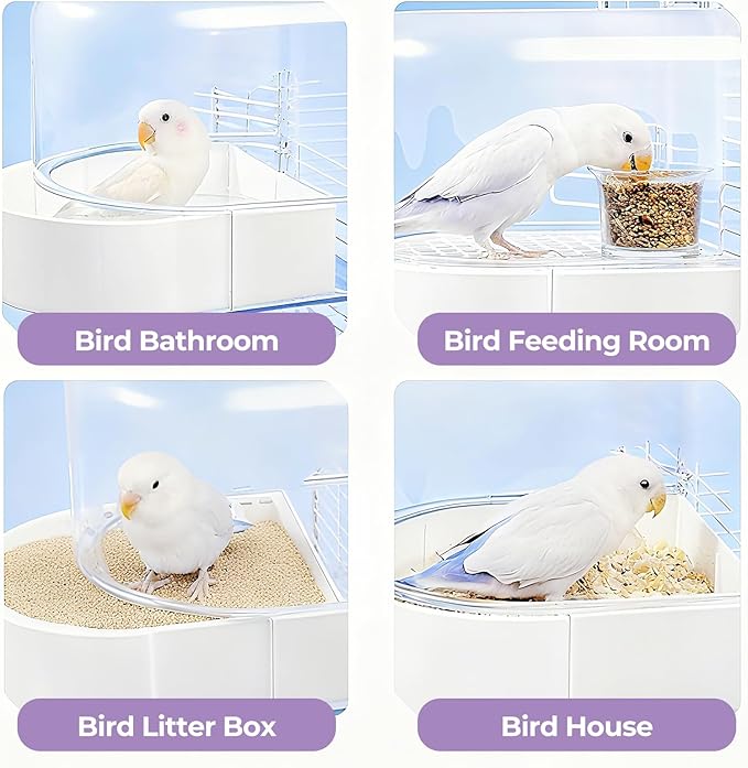 mini&moe Bird Bath for Cage, 4 in 1 Multifunction Birds House/Bath/Litter Box/Feeder Room, Bird Cage Accessories for Pet Birds Conure Budgies Cockatiels Lovebird,Finches, Parakeets, Mannikin,Pink