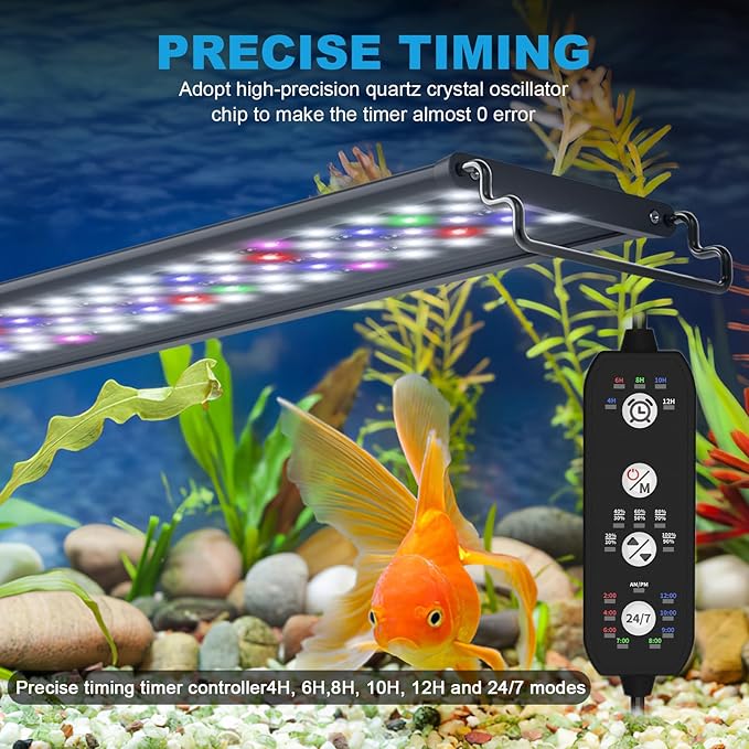 SEAOURA 24/7 Cycle LED Aquarium Plant Light-Full Spectrum Fish Tank Light, Auto On/Off, 24/7 Lighting Modes and DIY Mode, Adjustable Timer/Brightness, for 18 Inch to 24 Inch Planted Tank