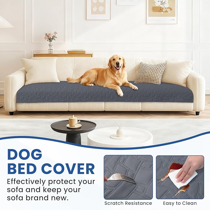 Waterproof Dog Bed Cover, Non-Slip Dog Blanket for Couch, Couch Covers for Dogs Washable, Pet Blanket for Furniture, Pet Bed Mat for Sofa, Car, Pet Supplies (52x82 Inch, Dark Grey)