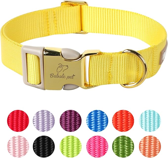 Nylon Dog Collar - Adjustable Yellow Soft Webbing Dog Collars for Small Medium Large Dogs Boy Girl Puppy Collar with Safety Metal Buckle XS