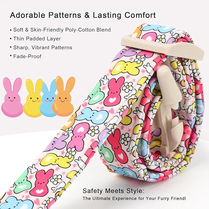 Easter Dog Collar for Puppy Small Dogs - Colorful Bunny Print Easter Collar for Male Female Dogs, Lightweight Adjustable Spring Holiaday Dog Collars with Quick Release Buckle XS