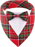 ADOGGYGO Christmas Dog Tuxedo Bandana, Red Green Plaid Pet Xmas Collar with Bow, Adjustable Christmas Costume for Large Dogs (L)