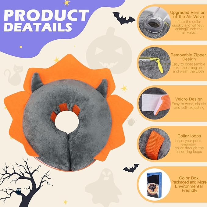 IEUUMLER Inflatable Recovery Dog Collar, Protective Donut Cone, Adjustable Soft Collar for Dog and Cat After Surgery Prevent from Biting & Scratching EU002 - Grey Demon M+