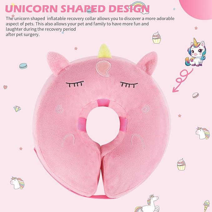IEUUMLER Inflatable Recovery Dog Collar, Protective Donut Cone, Adjustable Soft Collar for Dog and Cat After Surgery Prevent from Biting & Scratching EU002 - Unicorn M