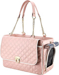 Fashion Dog Purse Carrier for Small Dogs with 2 Super-Large Pockets, Holds Up to 10lbs PU Leather Pet, Cat Carrier, Airline Approved Puppy Purse for Travel (Pink, Small Size)