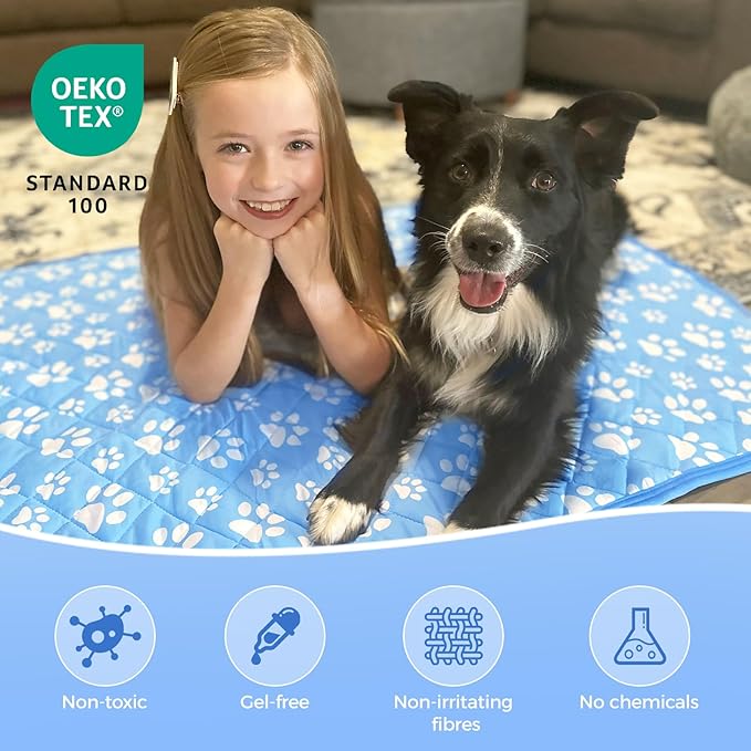 Rywell Self-Cooling Mat for Dogs Medium, 30'' x 20''- Endothermic Color Changing Arc-Chill Cooling Fiber - Washable Non-Toxic Summer Pet Outdoor Bed, Non-Slip, Foldable, Quick-Dry Dog Blanket