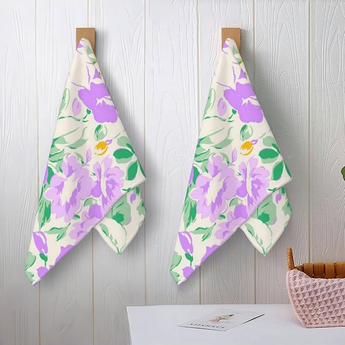 Cute Bunny Hand Towels - 2 Pack, 14.5" X 28",Soft Microfiber Polyester Dark Towel Set with Adorable Rabbit and Floral Pattern,for Whimsical Bathroom Kitchen Spa Hotel Decor Gifts
