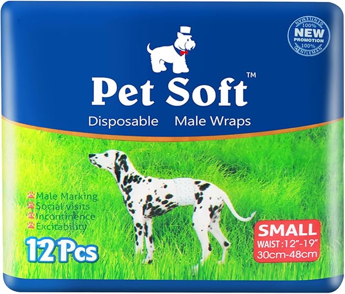 Pet Soft Disposable Male Dog Wraps - Dog Diapers for Male Dogs, Puppy Diapers 12pcs Small