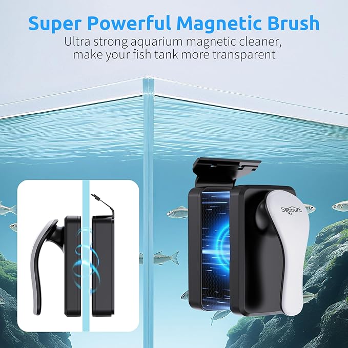 SEAOURA Magnetic Aquarium Glass Cleaner，Algae Scraper for Aquarium Fish Tank， Fish Tank Algae Clean Brush Dual-Sided Side Floating Aquarium Magnetic Brush (S)