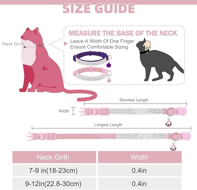 EXPAWLORER Soft Velvet Safe Cat Collars for Girl Cats - Rhinestones Bling Diamante Adjustable Collars Breakaway- Chirstmas Cat Clollar Gifts with Bells for Boy Cats Kitty and Small Dogs