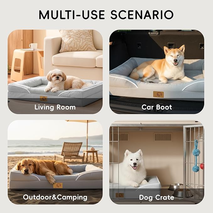 Homemate Dog Bed Large Sized Dog: 42x30 inch Orthopedic Large Dogs Bed XL Outdoor Pet Cat Bed Sofa Supplies with Toy Dogs Crate Pad Couch with Removable Washable Cover & Non-Slip Botton Light Grey