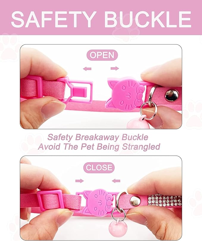 Solmoony Breakaway Cat Collars with Bell,Adjustable Safe Kitten Collar,Cat Collars for Girl Cats with Rhinestone Soft Velvet (Black2)