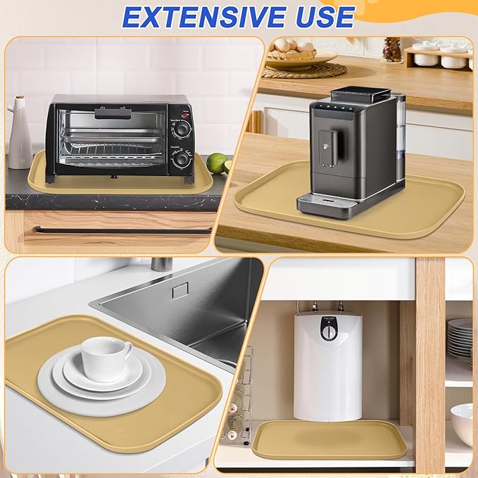 Silicone Pet Feeding Mat with Raised Edge for Food and Water, Dog Bowl Mats, Cat Bowls Placemat with High Lip for Floor Waterproof, Rubber Tray for Cats and Dogs 24 x 16 x0.8 Dark Beige