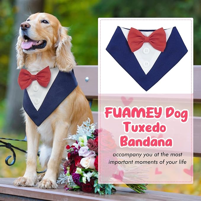 FUAMEY Dog Tuxedo for Small Dogs,Dog Formal Suit Dogs Attire Pet Bow Tie Puppy Party Costumes Cat Tux Outfits Pets Bandana Cosplay Adjustable Bowties Wedding Birthday Valentines Blue XS