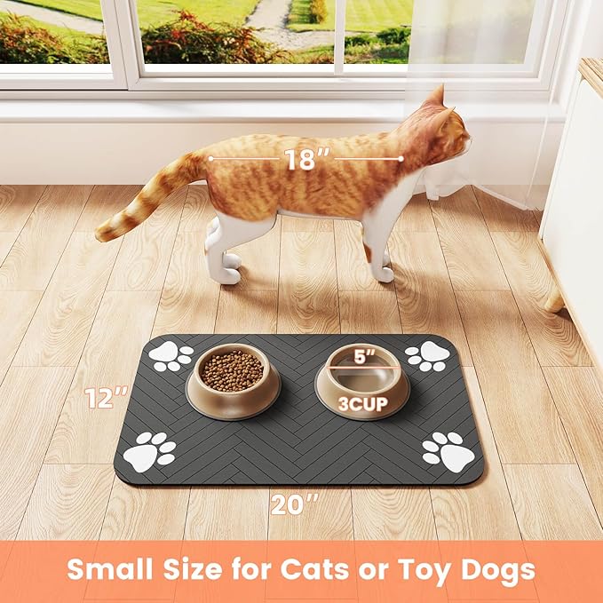 Pet Feeding Mat-Absorbent Pet Placemat for Food and Water Bowl, with Waterproof Rubber Backing, Quick Dry Water Dispenser Mat for Dog and Cat (20"x12", Navy Blue)
