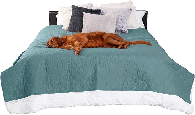 Furhaven Waterproof & Non-Slip Full Size Mattress Cover Protector for Dogs & Cats, Washable, For Beds, Couches, & Car Seats - Quilted Twill Blanket Mattress Cover - Nile Blue, Medium/Full Size