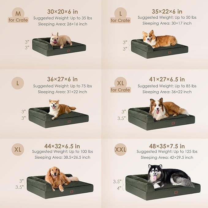 EHEYCIGA XL Dog Bed Memory Foam for Crate, Extra Large Dog Bed Orthopedic with Washable Removable Cover, Waterproof Pet Sofa Couch XLarge Size Dogs, 41x27x6.5, Dark Green