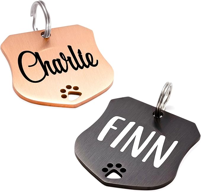 Ultra Joys Dog Tags Personalized for Pets - Hollow Paw Custom Pet ID Tag - Engraved Dog Tag for Small, Large Dogs - Large Badge in Rose