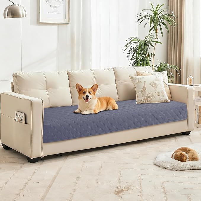 Waterproof Dog Bed Cover Pet Blanket, Soft Couch Cover for Dogs Washable, Non-Slip Dog Blanket Protect Furniture Couch Sofa Car for Puppy Large Dogs Cat (52x82 Inch, Grey Blue)