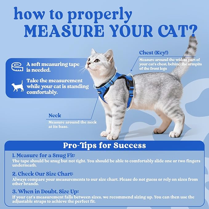 rabbitgoo Cat Harness and Leash for Walking, Escape Proof Soft Adjustable Vest Harnesses for Cats, Easy Control Breathable Reflective Strips Jacket, Navy Blue, S
