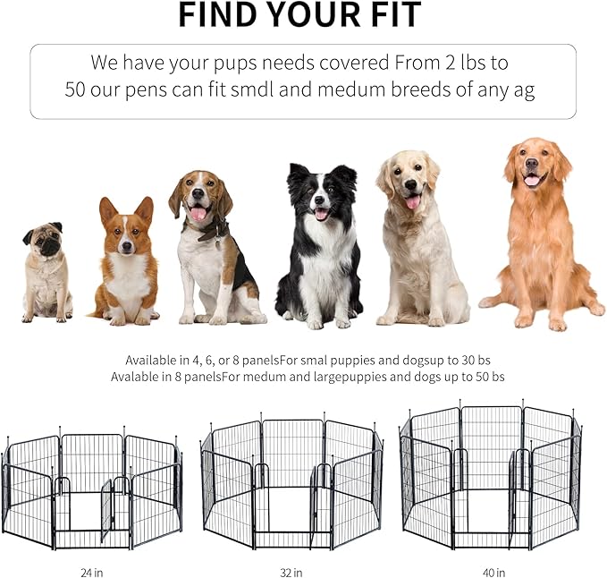 Dog Playpen,Portable Outdoor Dog Fence, Dog Playpen for Large/Medium/Small Dogs, Dog Fences for The Yard,with Doors Foldable Metal (40 inch, 32 Panels)