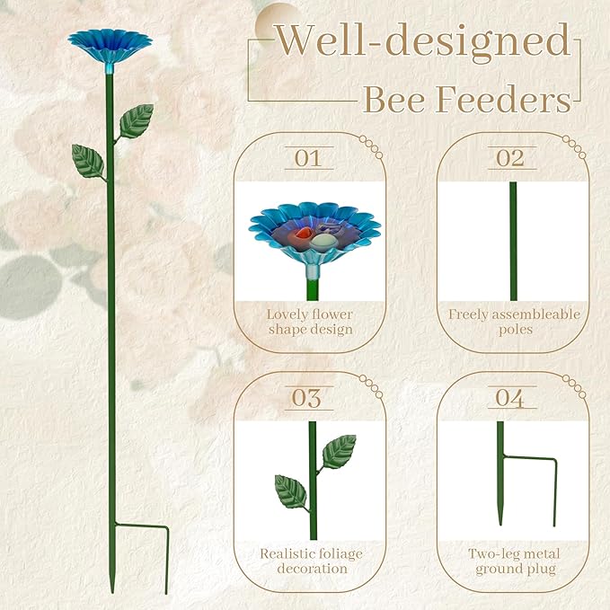 8 Pack Bee Watering Station, Bee Bath for Garden Metal Bee Water Feeder with Flower Design, Colorful Butterfly Bee Bath Bowl for Outdoor Garden Yard Decor