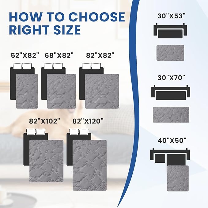 Waterproof Dog Bed Cover, Non-Slip Dog Blanket for Couch, Couch Covers for Dogs Washable, Pet Blanket for Furniture, Pet Bed Mat for Sofa, Car, Pet Supplies (40x50 Inch, Light Grey)