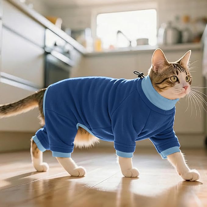 PUMYPOREITY Cat Hair Sticky Shirt – Breathable & Lightweight, Reduces Shedding Fur Pajamas, Prevents Licking Wounds After Surgery, Blue, M
