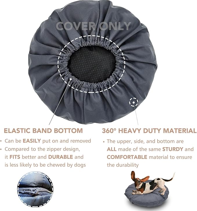 Dog Bed Cover Waterproof Replacement Machine Washable Covers for 24x24 Inch Dog Bed Heavy Duty Scratch Resistant Mattress Protector Pet Bed Round Grey Cover Only