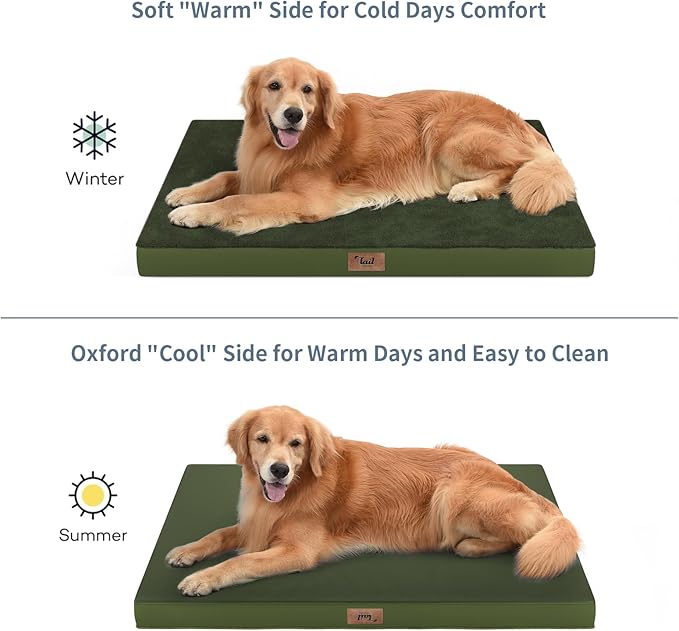 Comfort Dog Bed for Small Dogs & Cats, Waterproof Dog Crate Mat Orthopedic Egg Crate Foam with Washable Removable Cover, Olive Green