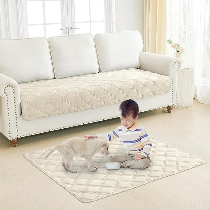 Smiry Waterproof Dog Bed Cover Blanket 52x82, Soft Reversible Pet Blanket, Washable Leakproof Cats Dogs Couch Cover for Sofa, Couch, Furniture, Beige/Beige