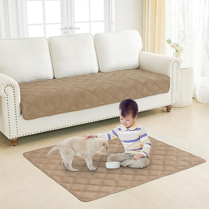 Smiry Waterproof Dog Bed Cover Blanket 40x50, Soft Reversible Pet Blanket, Washable Leakproof Cats Dogs Couch Cover for Sofa, Couch, Furniture, Camel/Beige